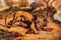 Lion dévorant un morceau de viande Giorgio de Chirico